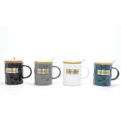 pilelistore 1 Adet Bambu Kapaklı Porselen Kupa Bardak Alk1261 - 1