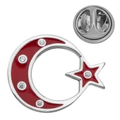 pilelistore 925 Ayar Gümüş Ay Yıldız Rozet - 1