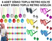 pilelistore 12 Parça Renkli Disko Toplu Retro Parti Seti – 6 Kolye + 6 Gözlük - 1