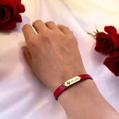 14 Ayar Altın Plakalı İsme Özel Doğal Kırmızı Derili Kelebek Figürlü Hediye Bileklik-652 thumbnail 2