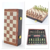 pilelistore Ahşap Kutulu Metal Taşlı Hazneli Satranç Takımı - 1