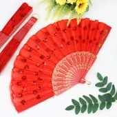 pilelistore Plastik Pullu Kumaş Yelpaze 12'li Kırmızı - 1