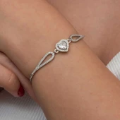 pilelistore Gümüş Zirkon Taşlı Kalp Bileklik thumbnail 3