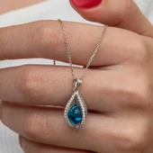 pilelistore Gümüş Mavi Zirkon Taşlı Küre Kadın Kolye - 5