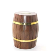 pilelistore Pirinç Ahşap Fıçı Kumbara 15 Cm - 2