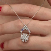 pilelistore Gümüş Beyaz Dönen Çiçek Kadın Kolye - 1