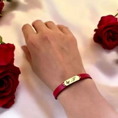 14 Ayar Altın Plakalı Harfe Özel Kelebek Figürlü Doğal Kırmızı Derili Hediye Bileklik-652 thumbnail 2