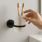 Diş Fırçalık Plastik Hazneli Banyo Wc Duvara Monte Vidalı Dübel Dahil Siyah Tekli Aksesuar thumbnail 2