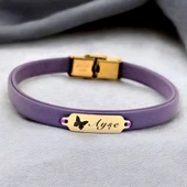 14 Ayar Altın Plakalı İsme Özel Doğal Mor Derili Kelebek Motifli Hediye Bileklik-653 thumbnail 1