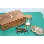 pilelistore Ahşap Kutulu Pirinç Pusula Kumsaati Dürbün Seti - 2