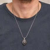 pilelistore Gümüş Taçlı Aslan Figürlü Erkek Kolye - 4