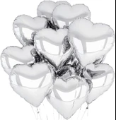 pilelistore Metalize Parlak Gümüş Kalp Şekilli Uçan Balon Folyo 18 inç 45 cm 10 Adet - 1