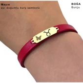 14 Ayar Altın Plakalı Doğum Ayına Özel Doğal Kırmızı Derili Kelebek Figürlü Hediye Bileklik-652 thumbnail 3