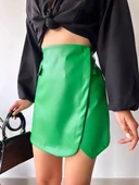 BİÇOMİ Cep detaylı oval kapaklı deri etek yeşil h240048 thumbnail 2