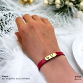 14 Ayar Altın Plakalı Doğum Ayına Özel Doğal Kırmızı Derili Kelebek Figürlü Hediye Bileklik-652 thumbnail 2