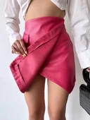 BİÇOMİ Cep detaylı oval kapaklı deri etek fuşya h240048 thumbnail 3