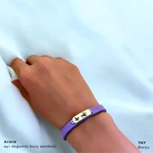 14 Ayar Altın Plakalı Doğum Ayına Özel Doğal Mor Derili Kelebek Motifli Hediye Bileklik-653 thumbnail 2