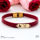 14 Ayar Altın Plakalı Doğum Ayına Özel Doğal Kırmızı Derili Kelebek Figürlü Hediye Bileklik-652 thumbnail 1