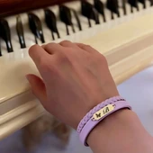 14 Ayar Altın Plakalı Harfe Özel Kelebek Motifli Açık Mor Derili Hediye Bileklik-655 thumbnail 2