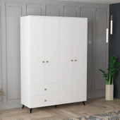 LENDA Arden 4 Kapaklı 2 Çekmeceli Gardırop - Beyaz - 1