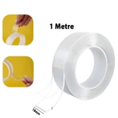 Çift Taraflı Şeffaf Nano Silikon Bant 18 mm 1 mt Güçlü Yapışkan İz Bırakmaz Şeffaf Bant thumbnail 2