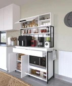 LENDA Milan Çekmeceli Kapaklı Raflı Metalli Kahve Köşesi - Beyaz - 2