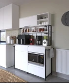 LENDA Milan Çekmeceli Kapaklı Raflı Metalli Kahve Köşesi - Beyaz - 3