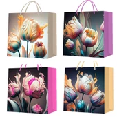 pilelistore Büyük Boy Lale Desenli Karton Hediye Çantası - 1