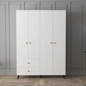 LENDA Arden 4 Kapaklı 2 Çekmeceli Gardırop - Beyaz - 3