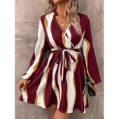 Lucky Life Kadın Uzun Kollu Kruvaze Yakalı Desenli Modal Mini Elbise thumbnail 4