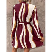 Lucky Life Kadın Uzun Kollu Kruvaze Yakalı Desenli Modal Mini Elbise thumbnail 5