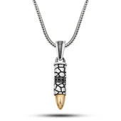 pilelistore Gümüş Siyah Zirkon Taşlı Mermi Erkek Kolye - 1