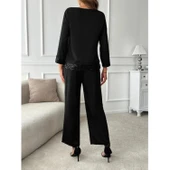 Lucky Life Kadın Uzun Kollu Bisiklet Yaka Pulpayetli Viskon Iki Iplik Bluz Ve Pantolon Ikili Takım thumbnail 5