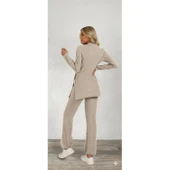 Lucky Life Kadın Uzun Kollu Bisiklet Yaka Yandan Yırtmaçlı şardonlu Kaşkorse Bluz Ve Pantolon Ikili Takım thumbnail 3