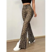 Lucky Life Kadın Yüksek Bel Leopar Desenli Yırtmaçlı Dalgıç Tayt - 2