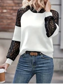 Lucky Life Kadın Uzun Kollu Dantelli Kapşonlu Viskon Iki Iplik Bluz thumbnail 1