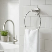 Vidalı Krom Kaplama Yuvarlak 16 cm Banyo Mutfak Lavabo Pratik Havluluk Askılığı thumbnail 2