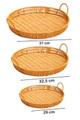 Porsima 710-B Yuvarlak 3'lü Dekoratif Ev Mutfak Düzenleyici Kulplu Hasır Sepet Seti Hasır Tepsi thumbnail 4