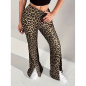 Lucky Life Kadın Yüksek Bel Leopar Desenli Yırtmaçlı Dalgıç Tayt - 1