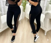 Lucky Life Kadın Yüksek Bel File Detaylı Dar Kesim Viskon Iki Iplik Pantolon thumbnail 2