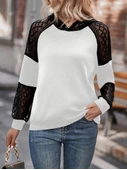 Lucky Life Kadın Uzun Kollu Dantelli Kapşonlu Viskon Iki Iplik Bluz thumbnail 5