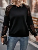 Lucky Life Kadın Uzun Kollu Dantelli Kapşonlu Viskon Iki Iplik Bluz thumbnail 3