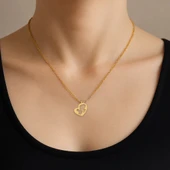 Anne ve Çocuk Sevgisi Figürlü Bayanlara Özel 14 Ayar Altın Plakalı Altın Renkli Zincirli Hediyelik Kolye-659 thumbnail 2