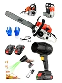 X2 Akülü Taşıma Çantalı Hava Yaprak Toz Su Üfleme & Benzinli 2,1 Hp Zincirli Ağaç Motoru - 1