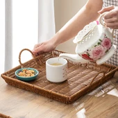 Porsima 709-C Kare 3'lü Dekoratif Ev Banyo Mutfak Düzenleyici Kulplu Hasır Sepet Seti Hasır Tepsi thumbnail 3