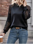 Lucky Life Kadın Uzun Kollu Dantelli Kapşonlu Viskon Iki Iplik Bluz thumbnail 1