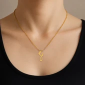 Bayanlara Özel Altın Renkli Zincirli 14 Ayar Altın Plakalı Anne ve Çocuk Sevgisi Motifli Hediyelik Kolye-658 thumbnail 2