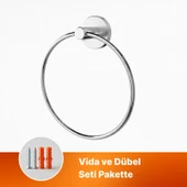 Vidalı Krom Kaplama Yuvarlak 16 cm Banyo Mutfak Lavabo Pratik Havluluk Askılığı thumbnail 4