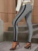 Lucky Life Kadın Yüksek Bel Kaz Ayağı Desenli Yanları şeritli Dalgıç Pantolon thumbnail 4