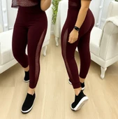 Lucky Life Kadın Yüksek Bel File Detaylı Dar Kesim Viskon Iki Iplik Pantolon thumbnail 2